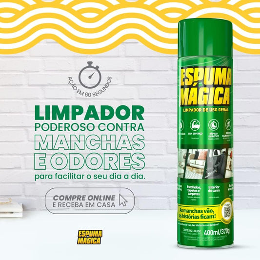 2 Sprays de Espuma Mágica pra Limpeza Profunda de 400ml mais o neutralizador de odores pra chegar em 1 semana